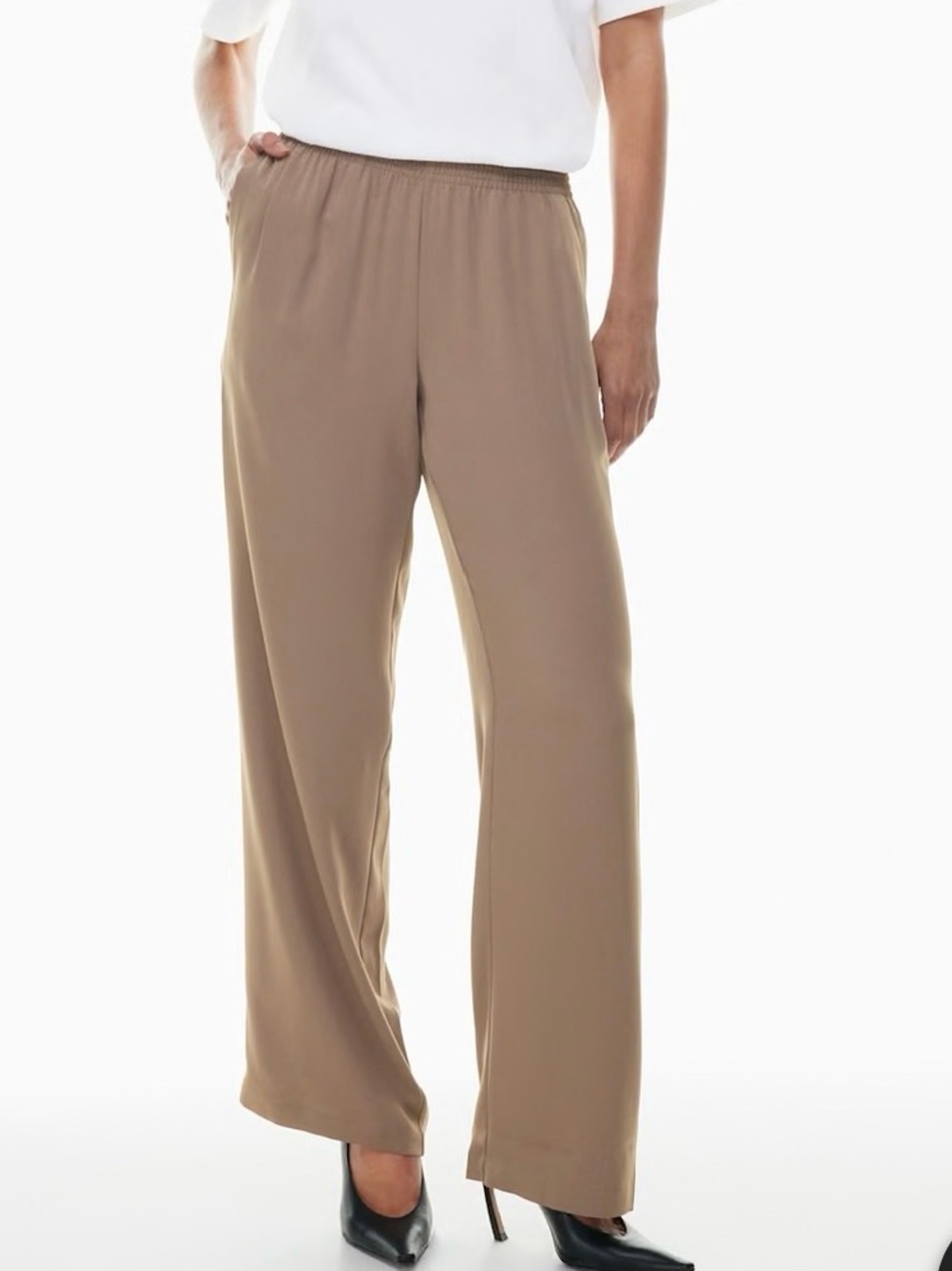 Babaton Tribute Pant relaxed-fit, mid-rise wide-leg elastic waist, pockets med